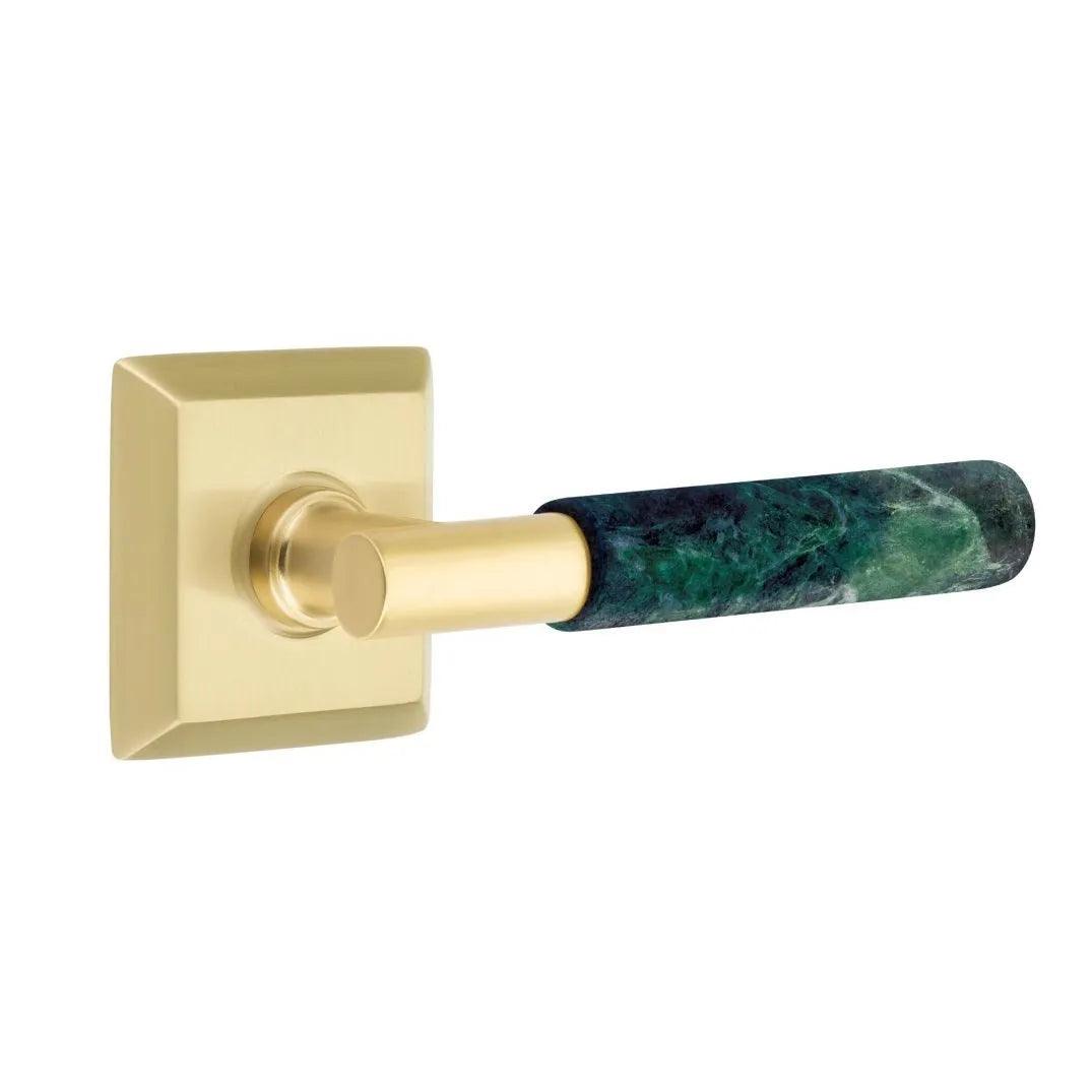 Emtek Select T-Bar Green Marble Lever with Quincy Rosette Satin Brass