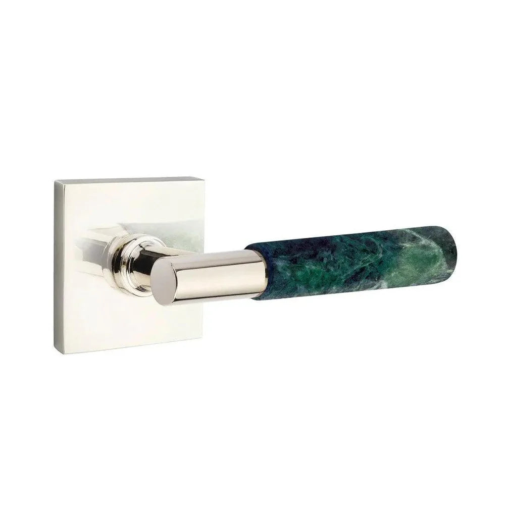 Emtek Select T-Bar Green Marble Lever with Square Rosette Polished Nickel