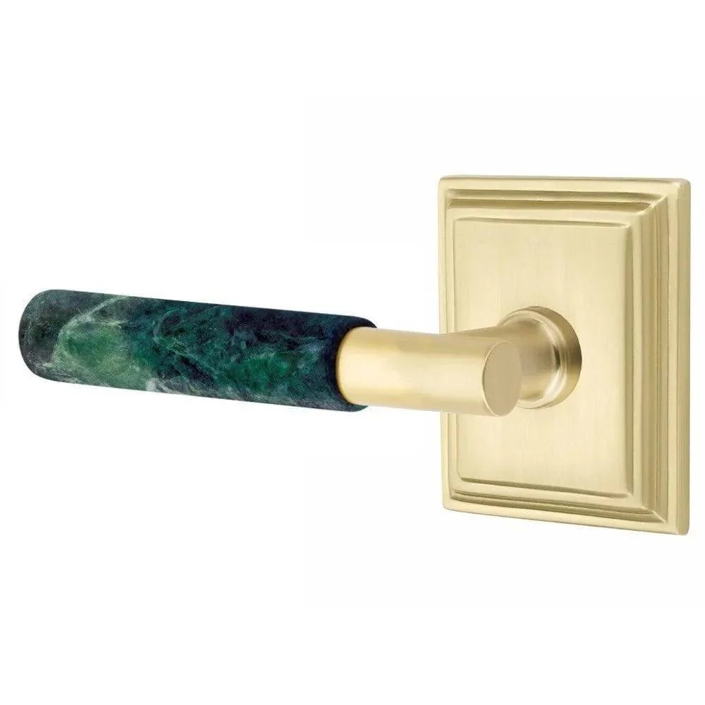 Emtek Select T-Bar Green Marble Lever with Wilshire Rosette Satin Brass