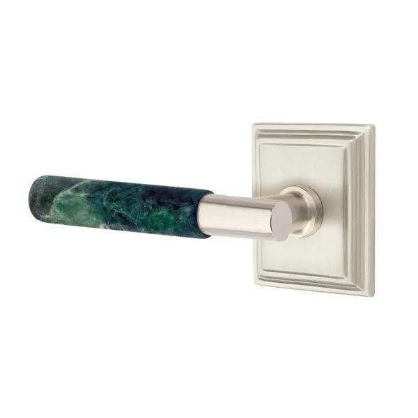Emtek Select T-Bar Green Marble Lever with Wilshire Rosette Satin Nickel