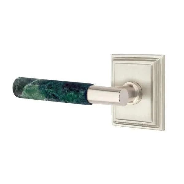 Emtek Select T-Bar Green Marble Lever with Wilshire Rosette Satin Nickel