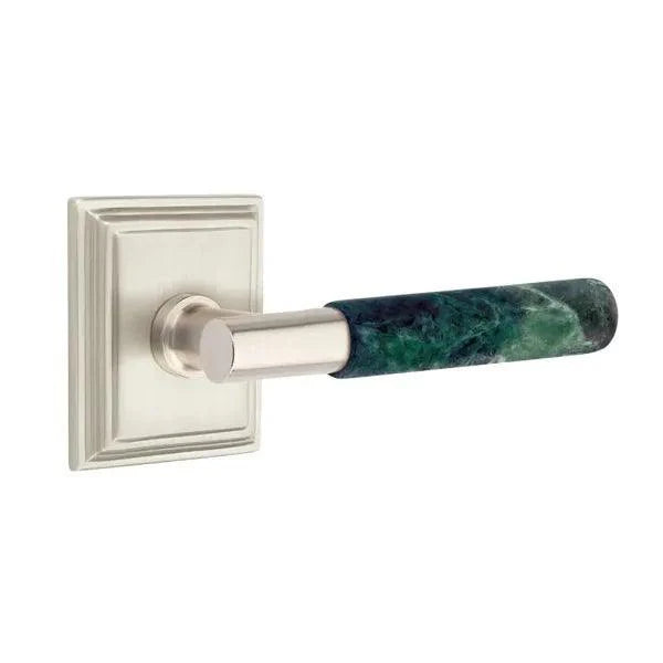 Emtek Select T-Bar Green Marble Lever with Wilshire Rosette Satin Nickel