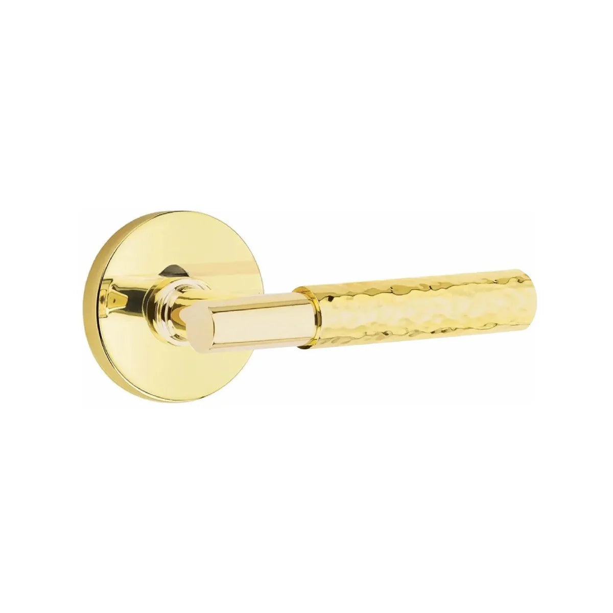 Emtek Select T-Bar Hammered Lever with Disk Rosette Unlacquered Brass