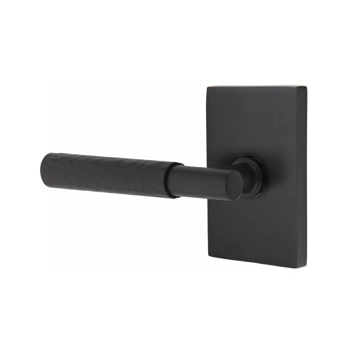 Emtek Select T-Bar Hammered Lever with Modern Rectangular Rosette Flat Black