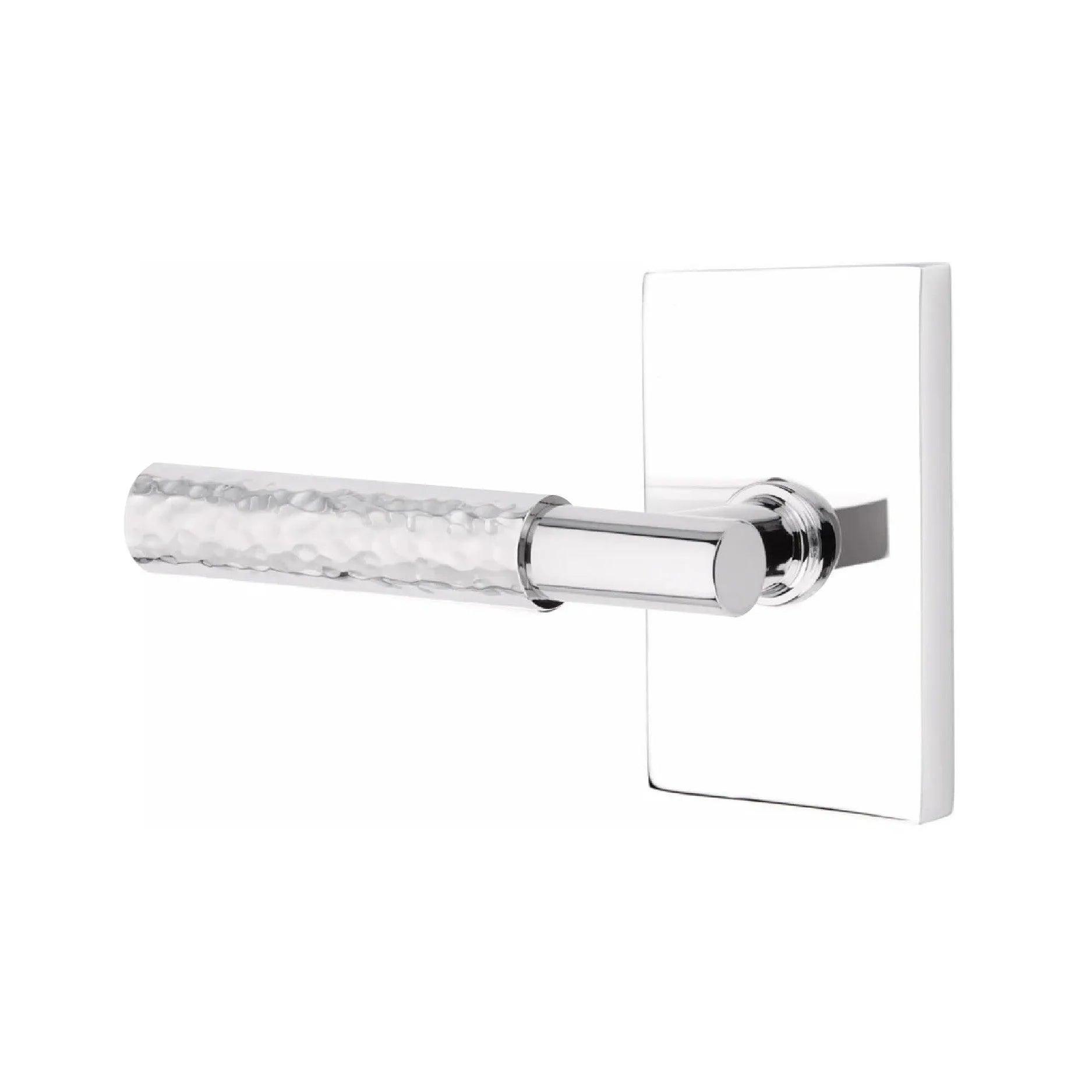 Emtek Select T-Bar Hammered Lever with Modern Rectangular Rosette Polished Chrome