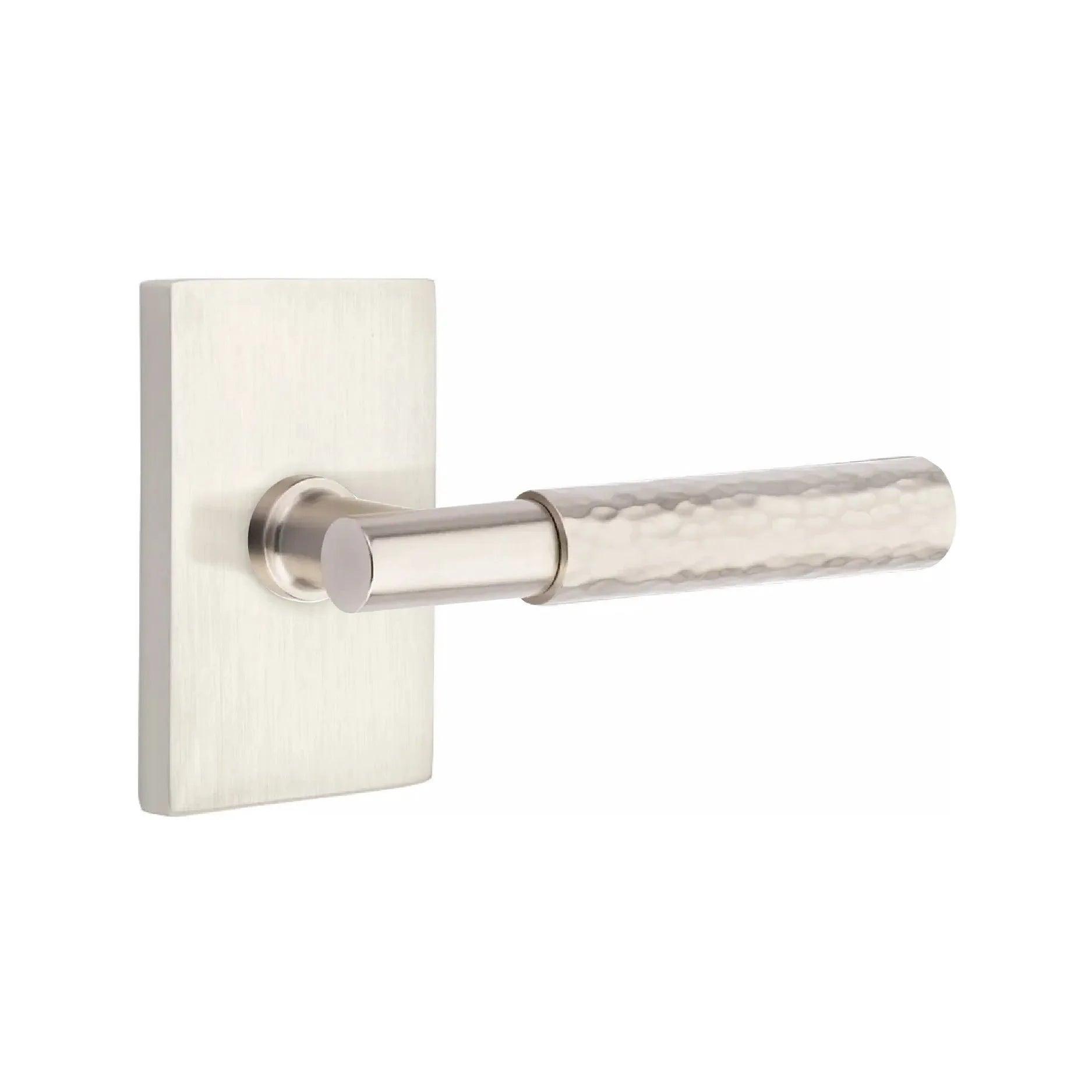 Emtek Select T-Bar Hammered Lever with Modern Rectangular Rosette Satin Nickel