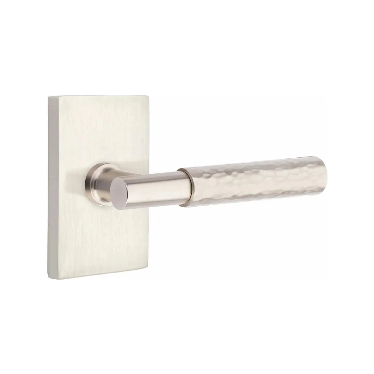 Emtek Select T-Bar Hammered Lever with Modern Rectangular Rosette Satin Nickel