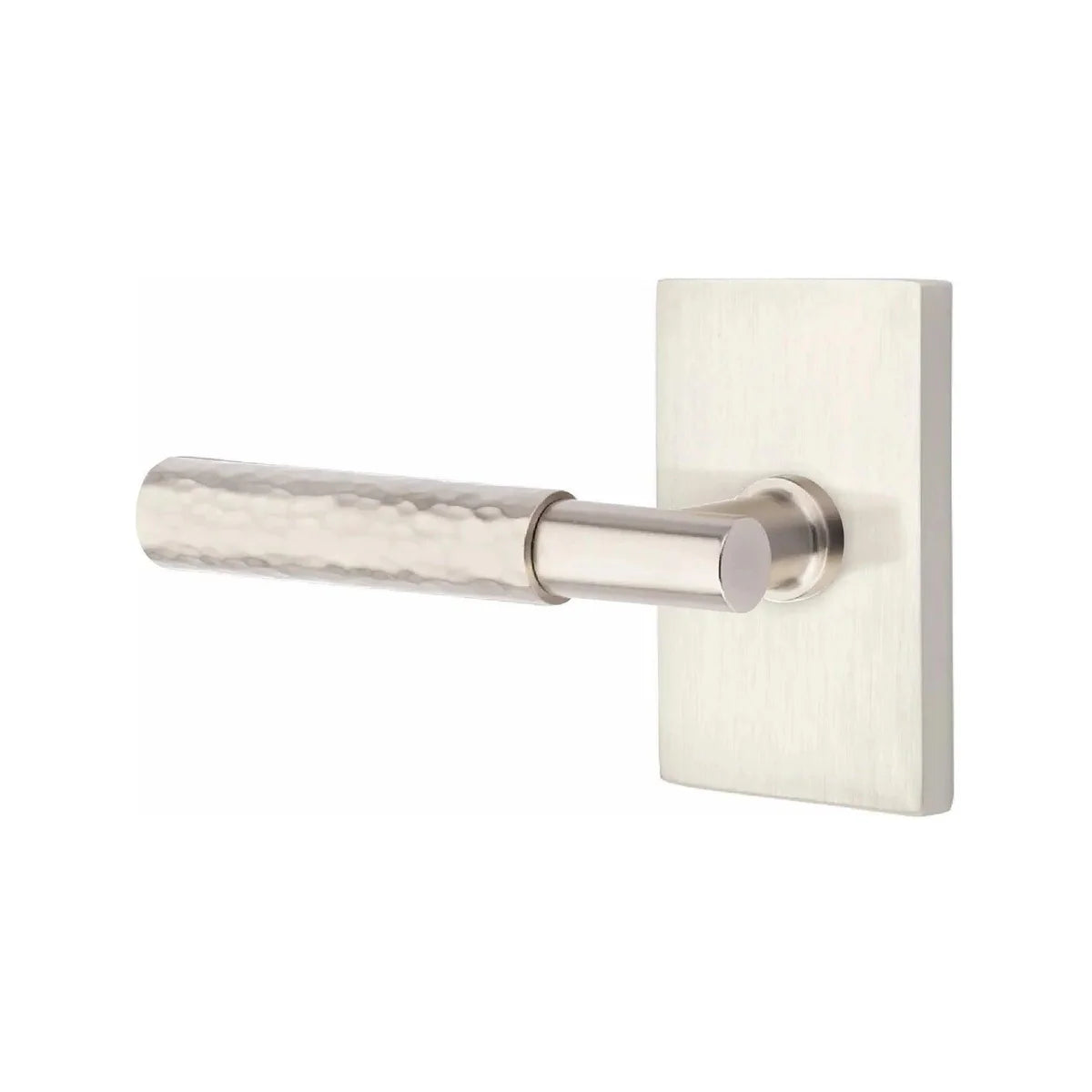 Emtek Select T-Bar Hammered Lever with Modern Rectangular Rosette Satin Nickel