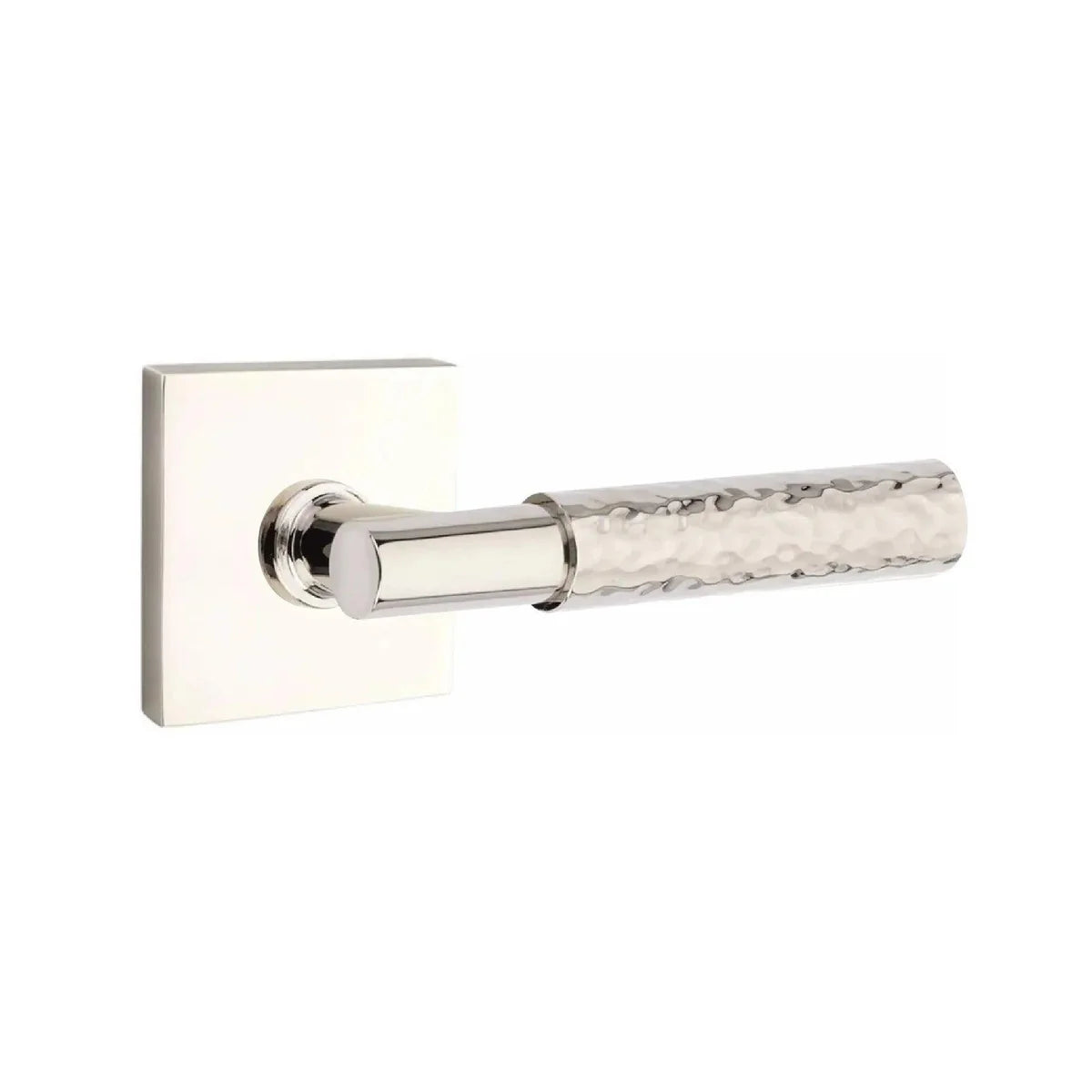 Emtek Select T-Bar Hammered Lever with Square Rosette Lifetime Polished Nickel