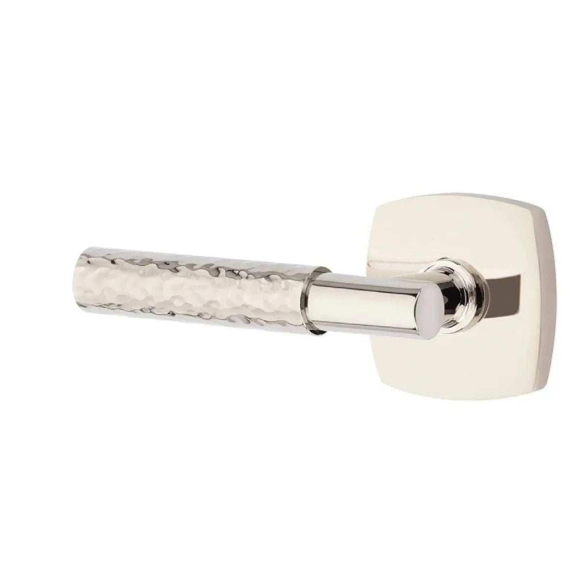 Emtek Select T-Bar Hammered Lever with Urban Modern Rosette Lifetime Polished Nickel