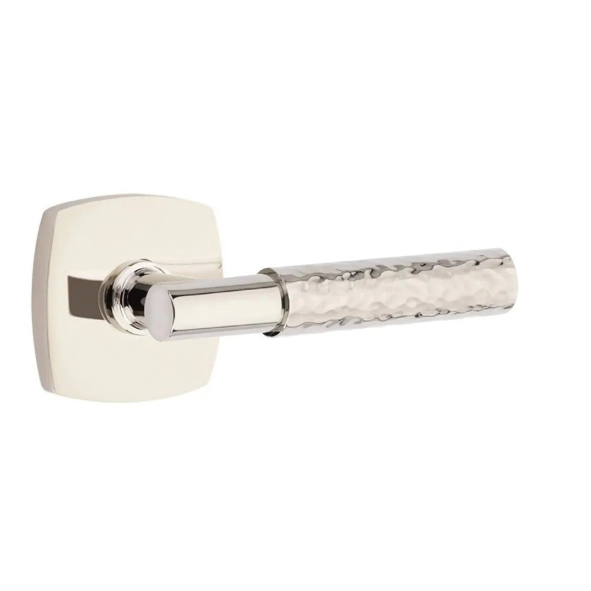 Emtek Select T-Bar Hammered Lever with Urban Modern Rosette Lifetime Polished Nickel