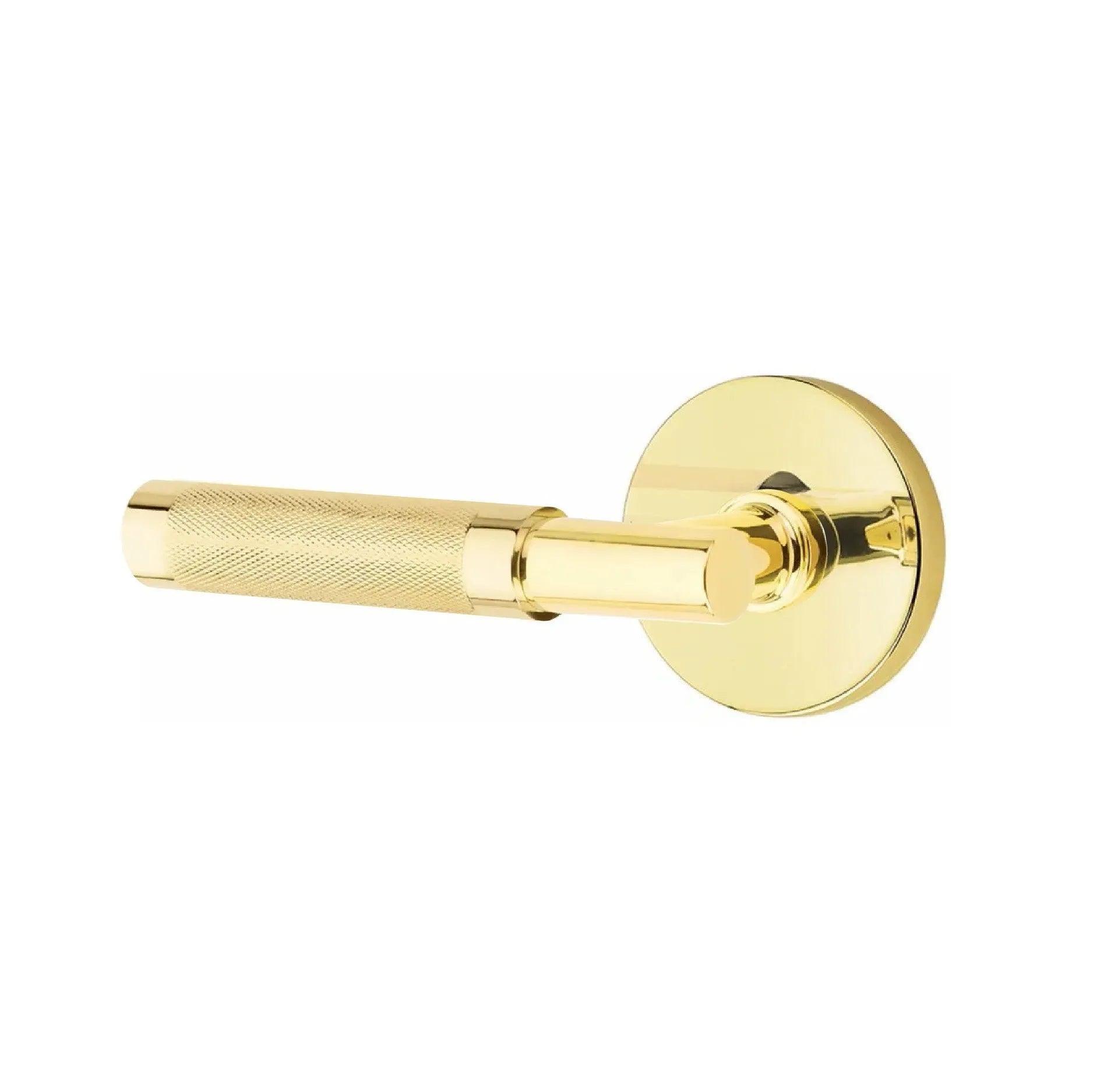 Emtek Select T-Bar Knurled Lever with Disk Rosette in Unlacquered Brass finish