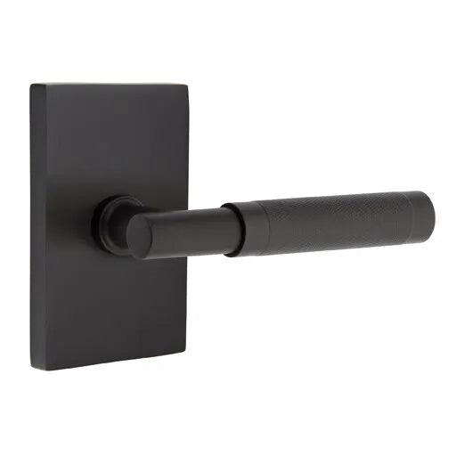 Emtek Select T-Bar Knurled Lever with Modern Rectangular Rosette Flat Black