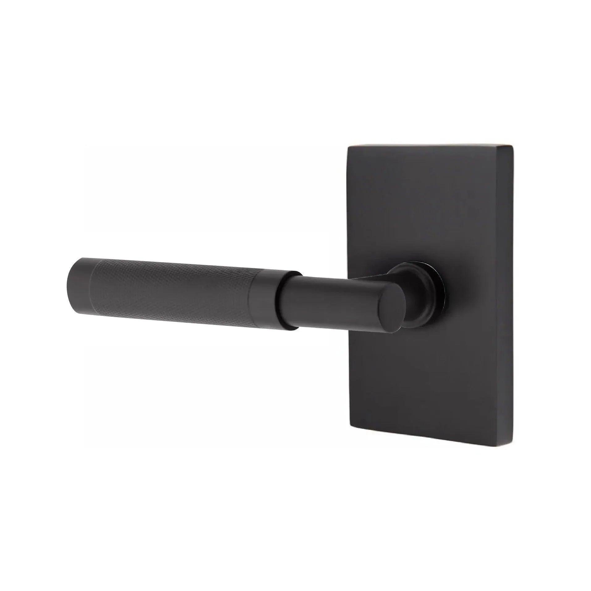 Emtek Select T-Bar Knurled Lever with Modern Rectangular Rosette Flat Black