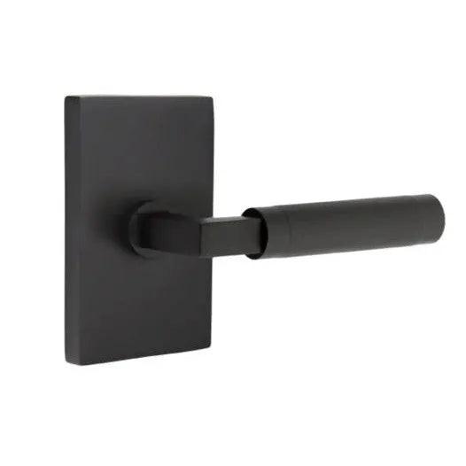 Emtek Select T-Bar Knurled Lever with Modern Rectangular Rosette Flat Black