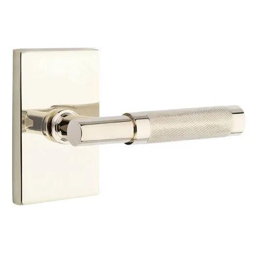 Emtek Select T-Bar Knurled Lever with Modern Rectangular Rosette Lifetime Polished Nickel