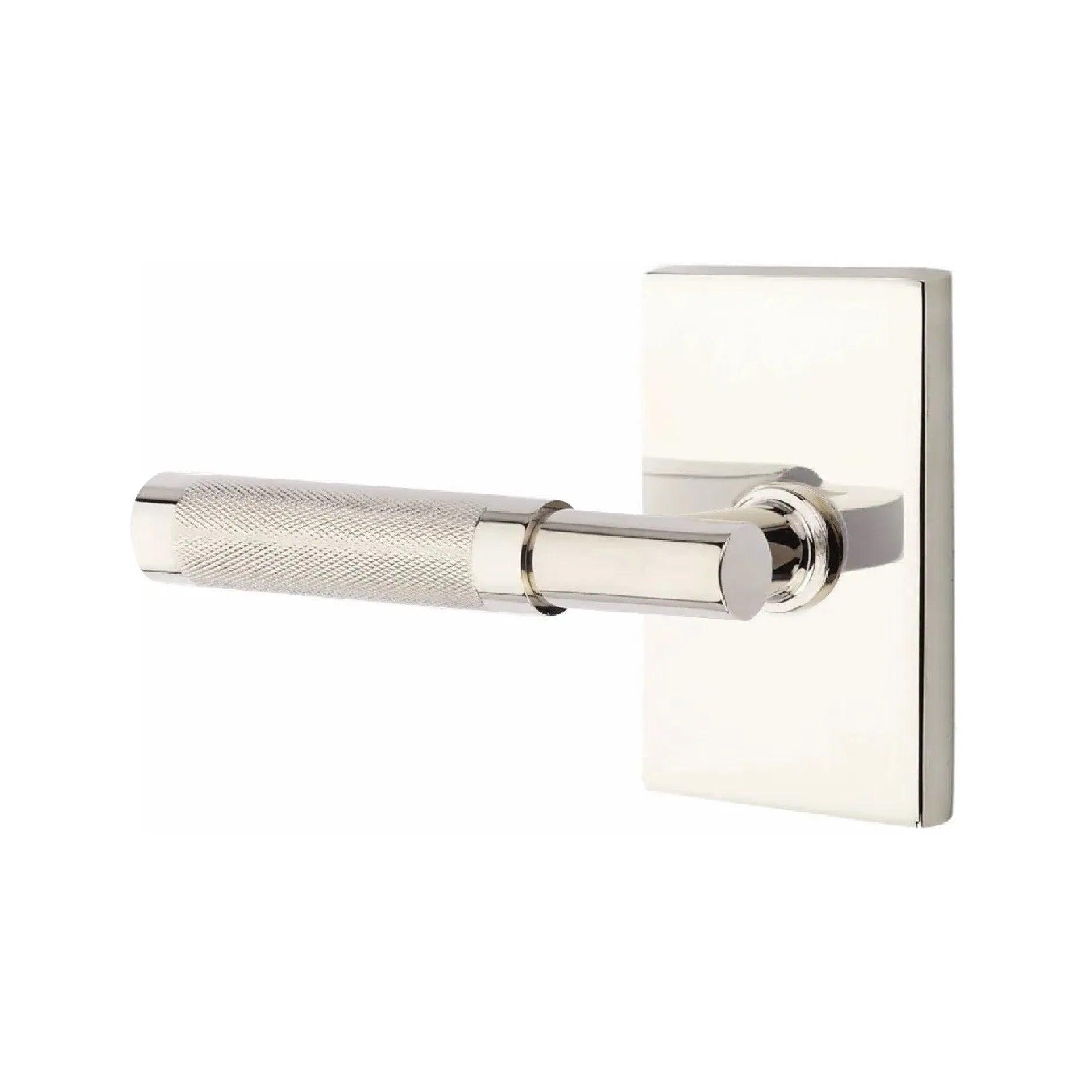 Emtek Select T-Bar Knurled Lever with Modern Rectangular Rosette Lifetime Polished Nickel