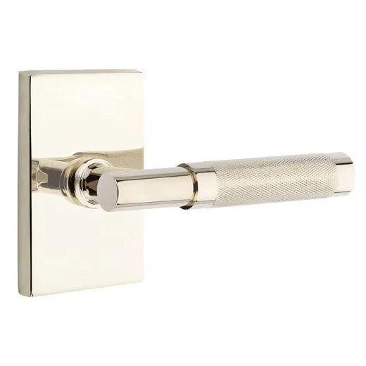 Emtek Select T-Bar Knurled Lever with Modern Rectangular Rosette Lifetime Polished Nickel