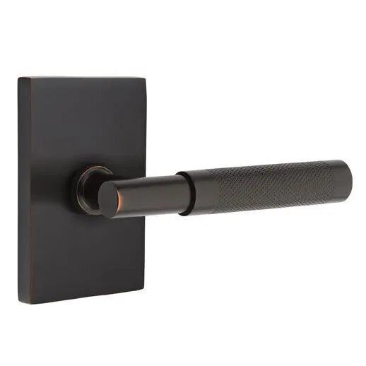 Emtek Select T-Bar Knurled Lever with Modern Rectangular Rosette Oil Rubbed Bronze