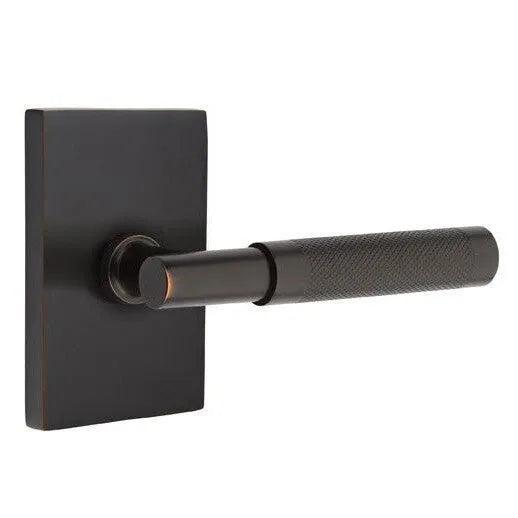 Emtek Select T-Bar Knurled Lever with Modern Rectangular Rosette Oil Rubbed Bronze