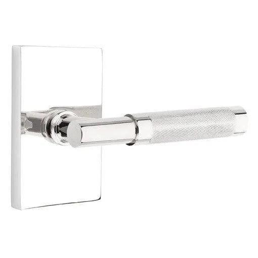 Emtek Select T-Bar Knurled Lever with Modern Rectangular Rosette Polished Chrome