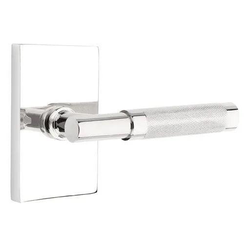 Emtek Select T-Bar Knurled Lever with Modern Rectangular Rosette Polished Chrome