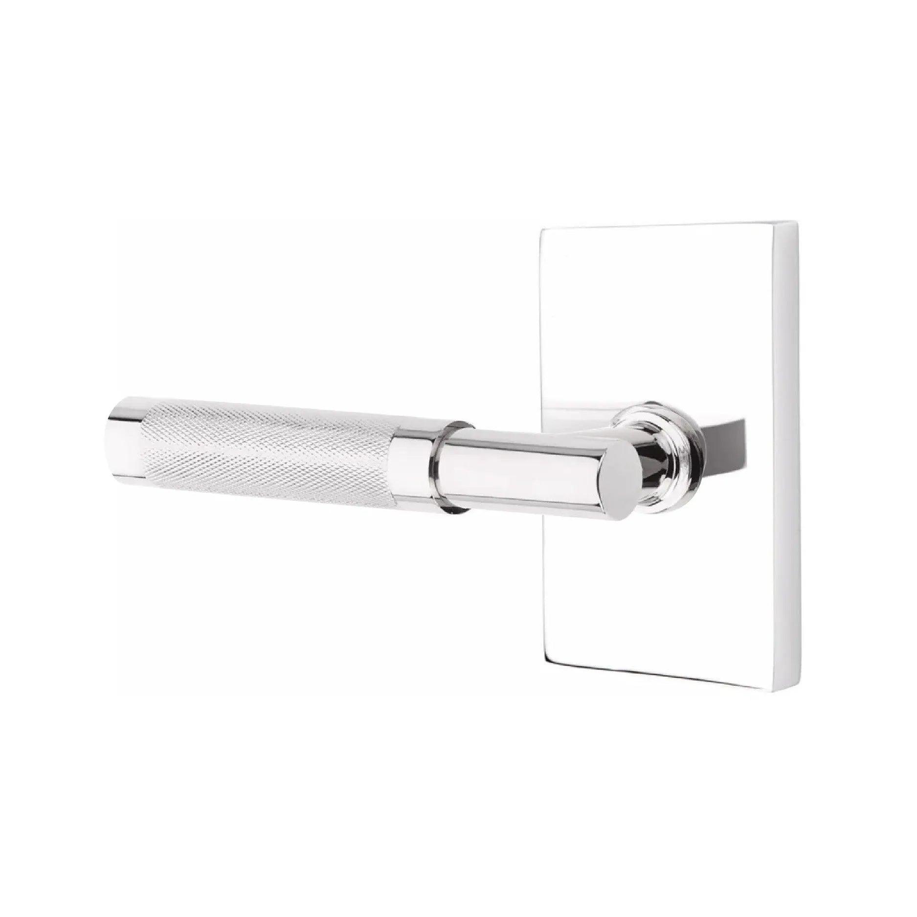Emtek Select T-Bar Knurled Lever with Modern Rectangular Rosette Polished Chrome