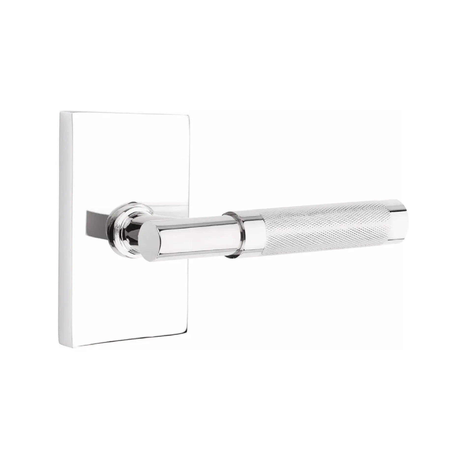 Emtek Select T-Bar Knurled Lever with Modern Rectangular Rosette Polished Chrome