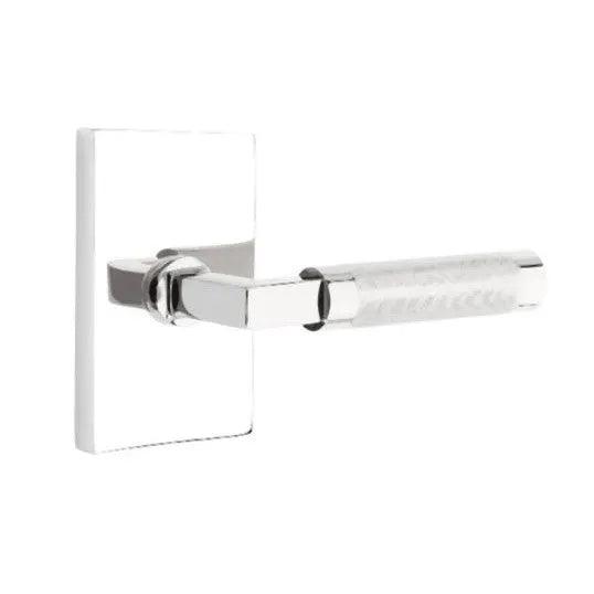 Emtek Select T-Bar Knurled Lever with Modern Rectangular Rosette Polished Chrome