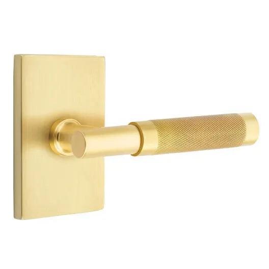 Emtek Select T-Bar Knurled Lever with Modern Rectangular Rosette Satin Brass