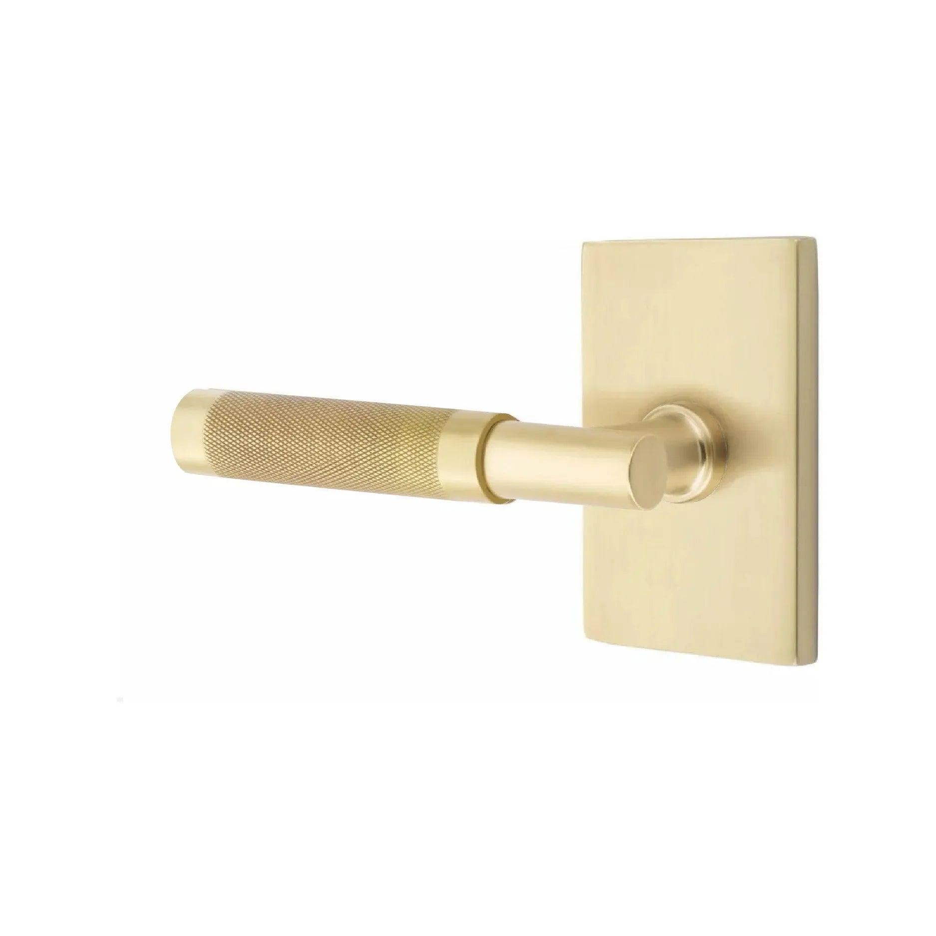 Emtek Select T-Bar Knurled Lever with Modern Rectangular Rosette Satin Brass