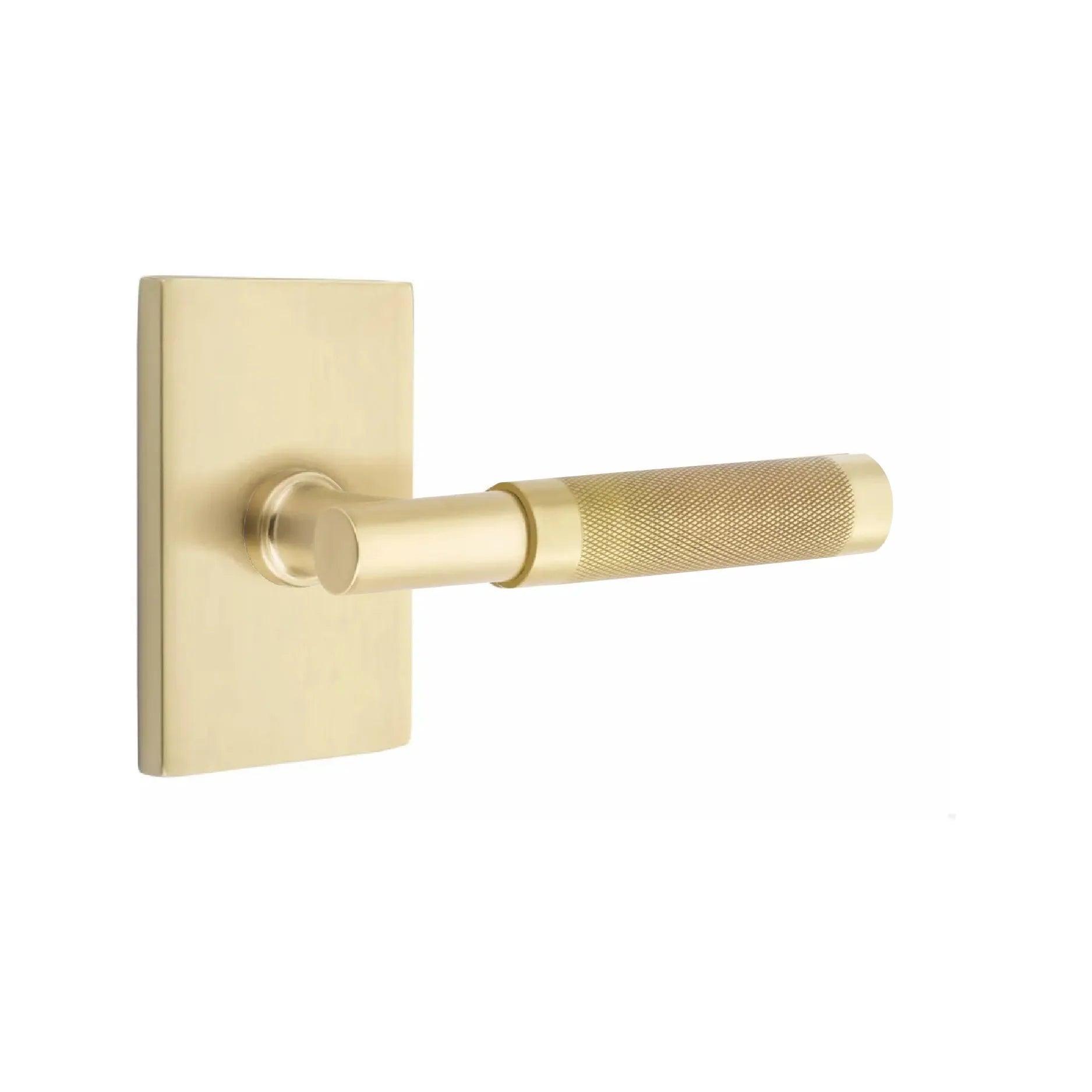 Emtek Select T-Bar Knurled Lever with Modern Rectangular Rosette Satin Brass
