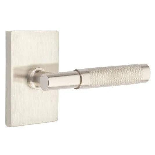 Emtek Select T-Bar Knurled Lever with Modern Rectangular Rosette Satin Nickel