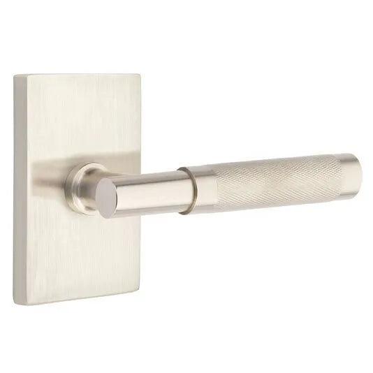 Emtek Select T-Bar Knurled Lever with Modern Rectangular Rosette Satin Nickel