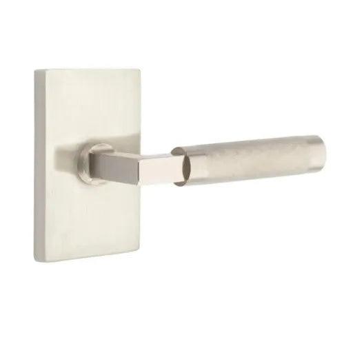 Emtek Select T-Bar Knurled Lever with Modern Rectangular Rosette Satin Nickel