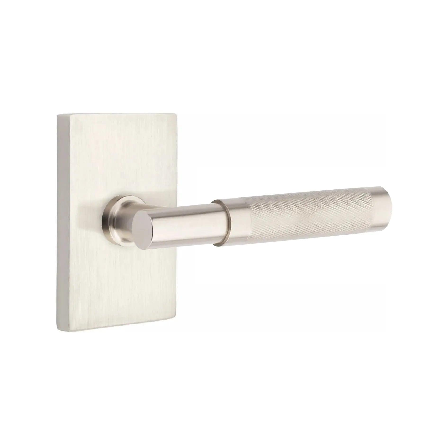 Emtek Select T-Bar Knurled Lever with Modern Rectangular Rosette Satin Nickel