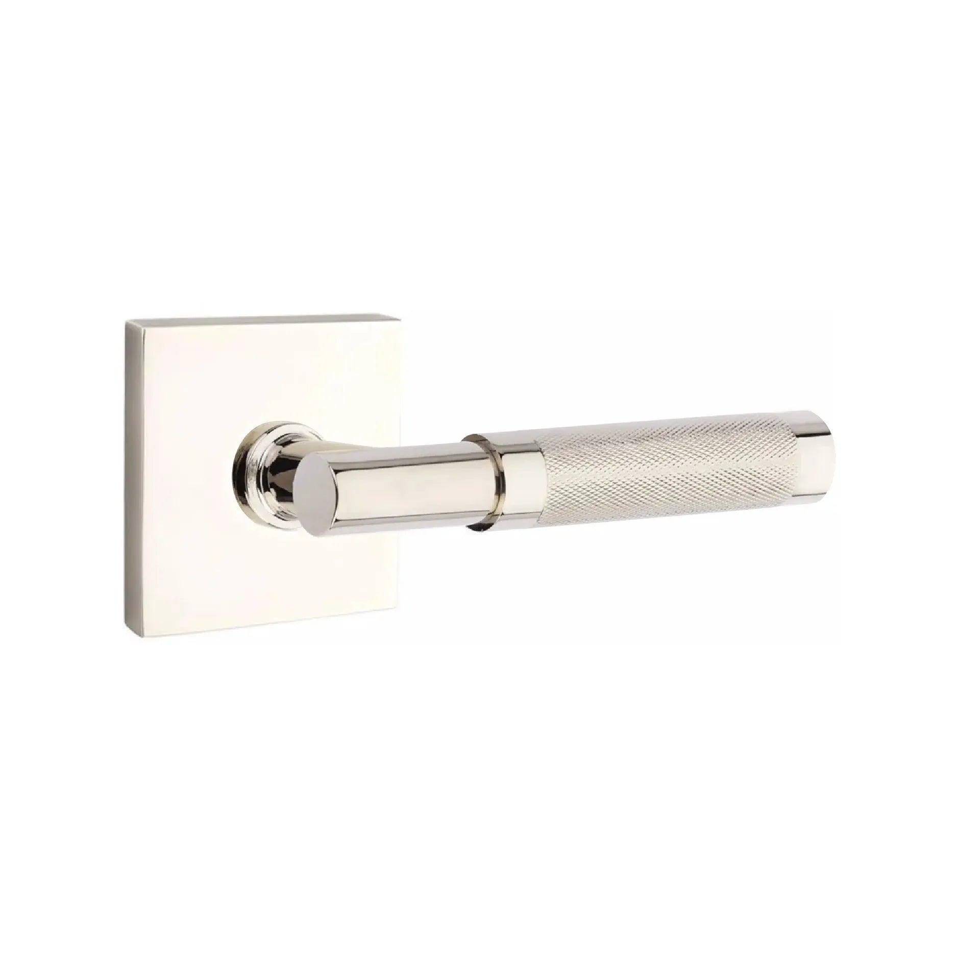 Emtek Select T-Bar Knurled Lever with Square Rosette Lifetime Polished Nickel