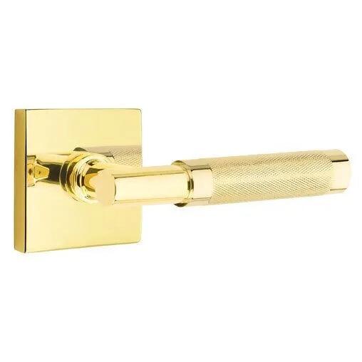 Emtek Select T-Bar Knurled Lever with Square Rosette Unlacquered Brass
