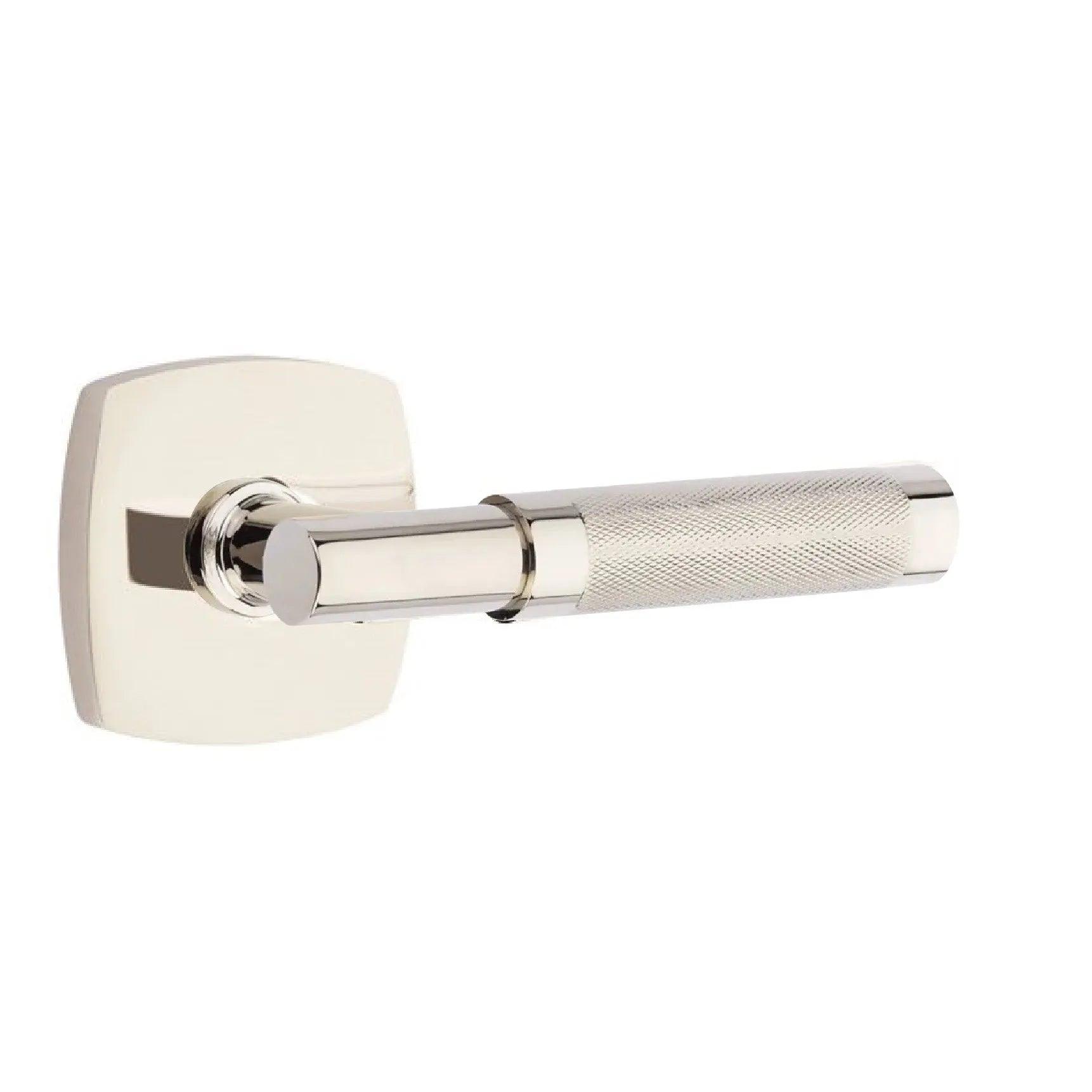 Emtek Select T-Bar Knurled Lever with Urban Modern Rosette Lifetime Polished Nickel