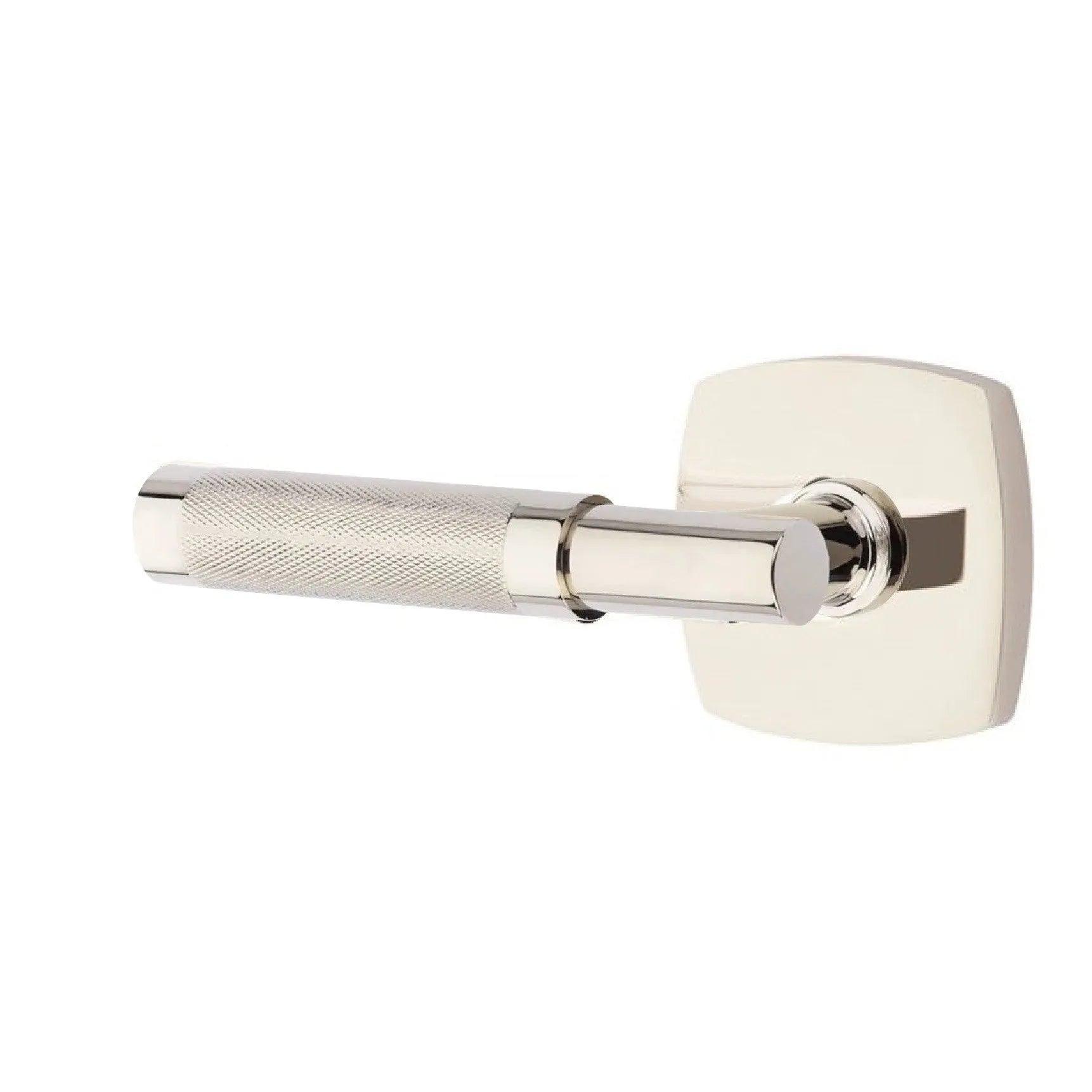 Emtek Select T-Bar Knurled Lever with Urban Modern Rosette Lifetime Polished Nickel