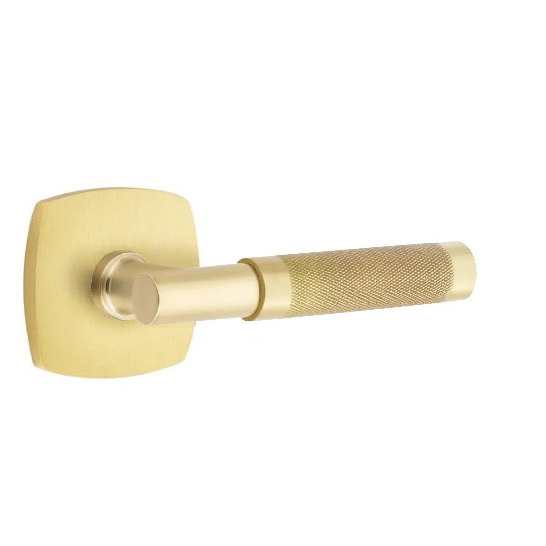 Emtek Select T-Bar Knurled Lever with Urban Modern Rosette Satin Brass