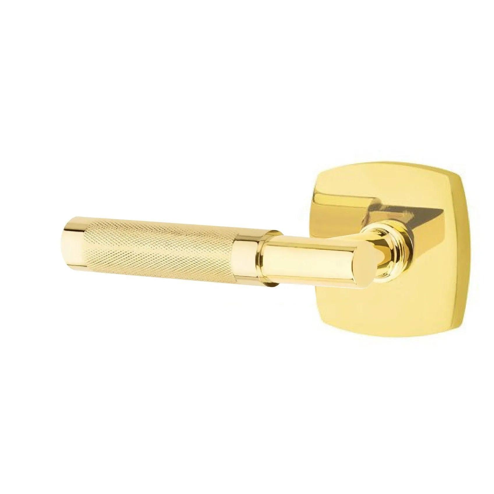 Emtek Select T-Bar Knurled Lever with Urban Modern Rosette Unlacquered Brass