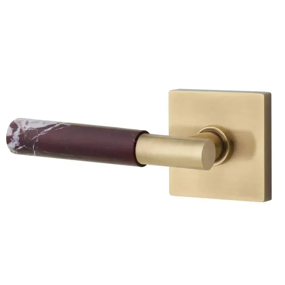 Emtek Select T-Bar Rosso Levanto Marble Lever with Square Rosette in French Antique finish