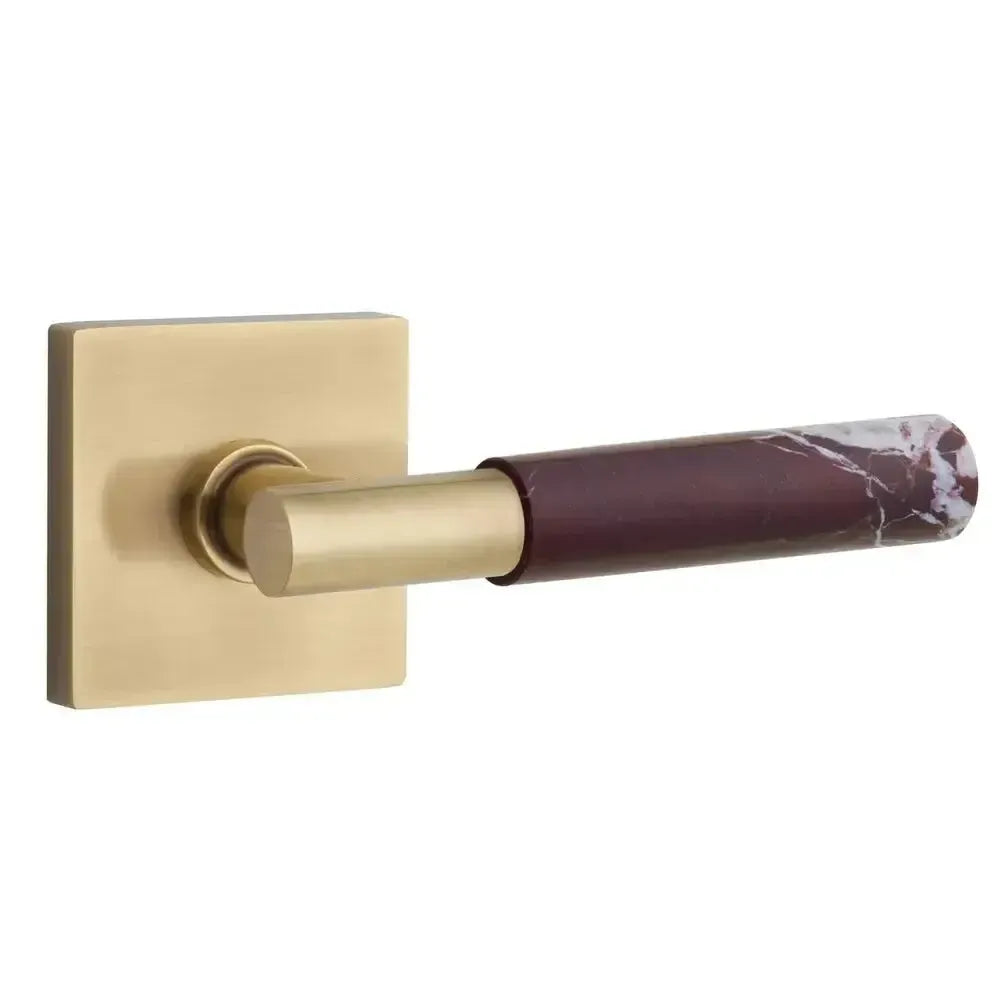 Emtek Select T-Bar Rosso Levanto Marble Lever with Square Rosette in French Antique finish