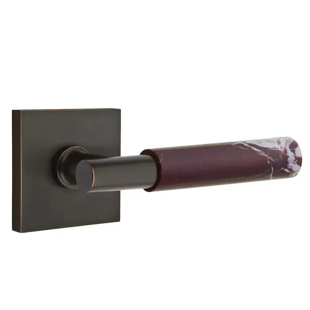 Emtek Select T-Bar Rosso Levanto Marble Lever with Square Rosette in Oil Rubbed Bronze finish