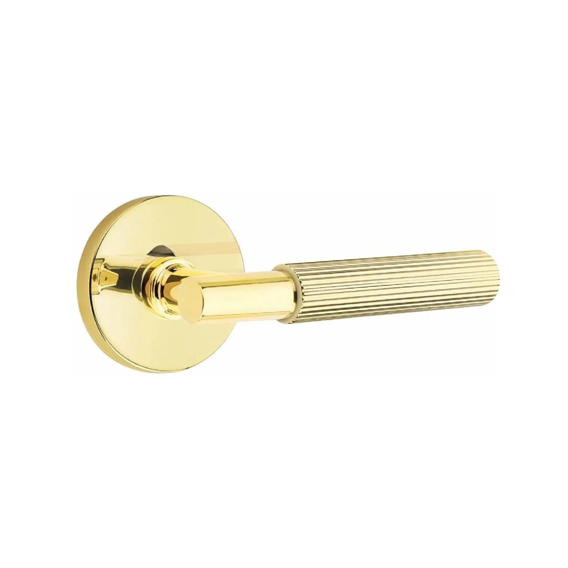 Emtek Select T-Bar Straight Knurled Lever with Disk Rosette Unlacquered Brass