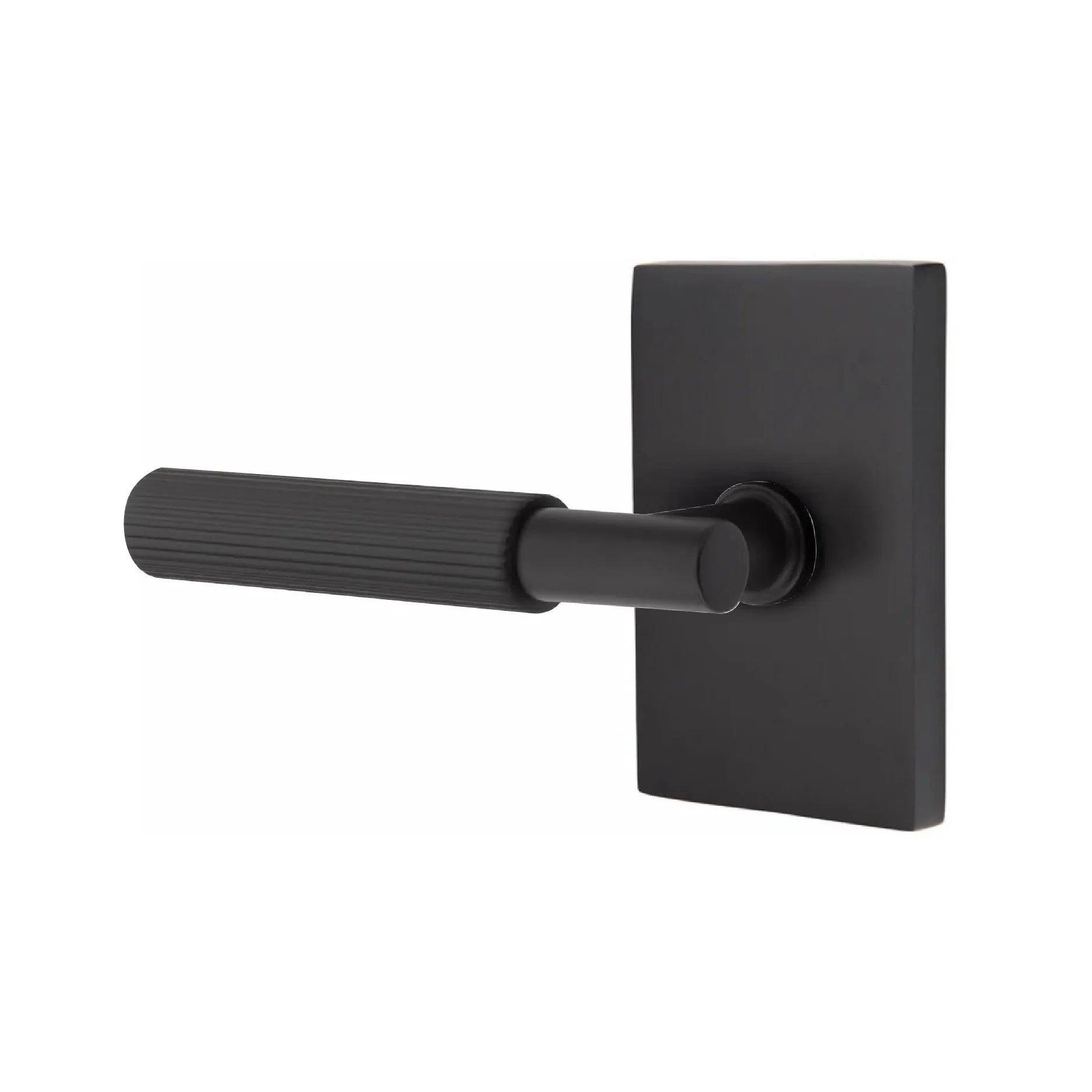 Emtek Select T-Bar Straight Knurled Lever with Modern Rectangular Rosette Flat Black