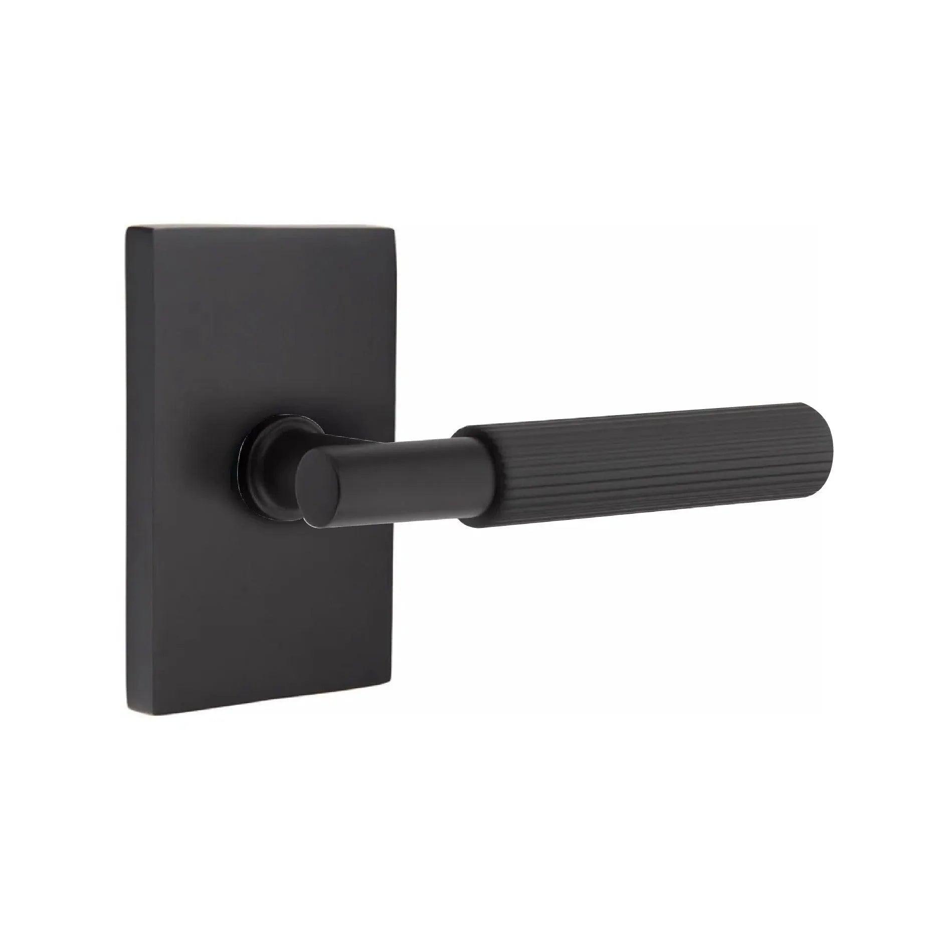 Emtek Select T-Bar Straight Knurled Lever with Modern Rectangular Rosette Flat Black