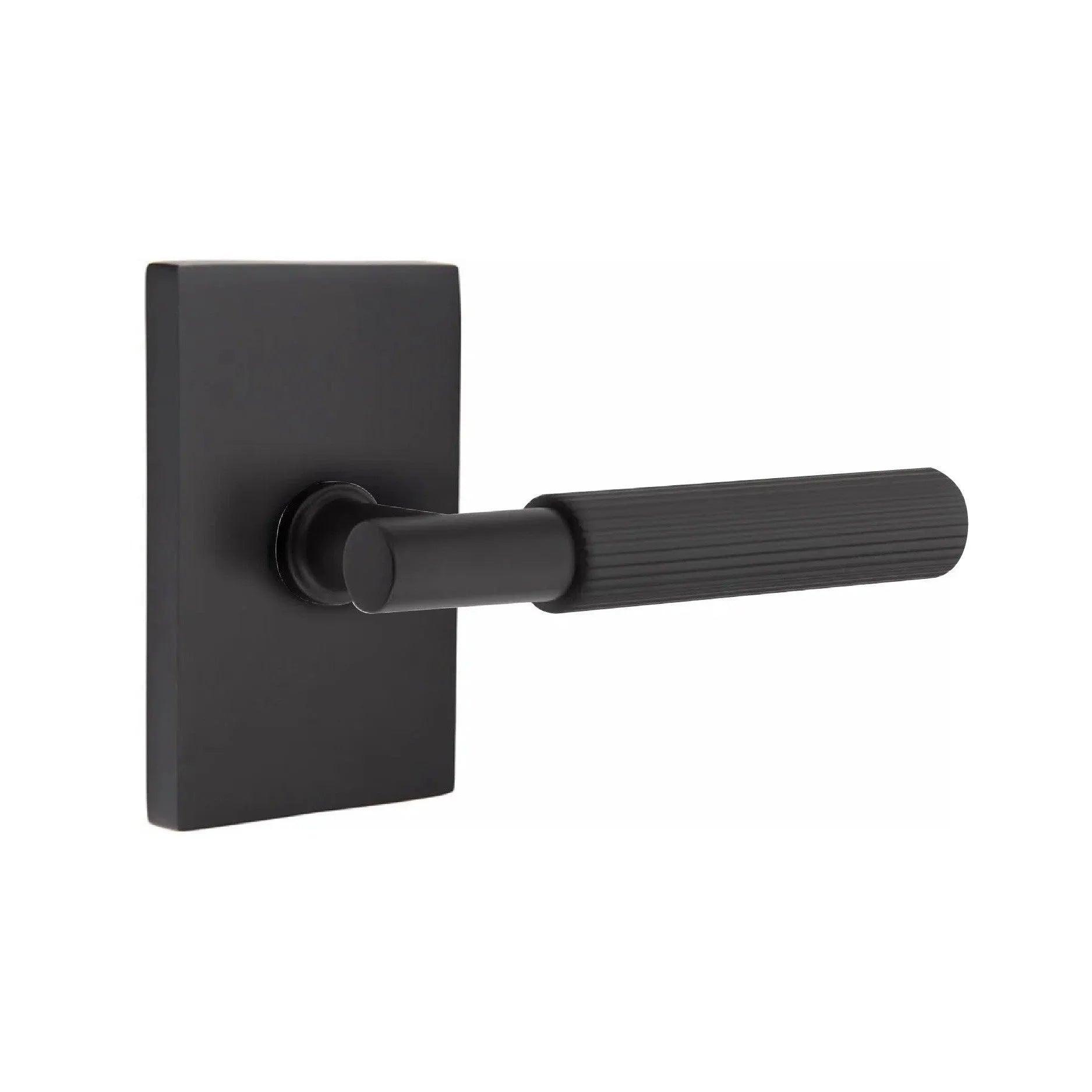 Emtek Select T-Bar Straight Knurled Lever with Modern Rectangular Rosette Flat Black