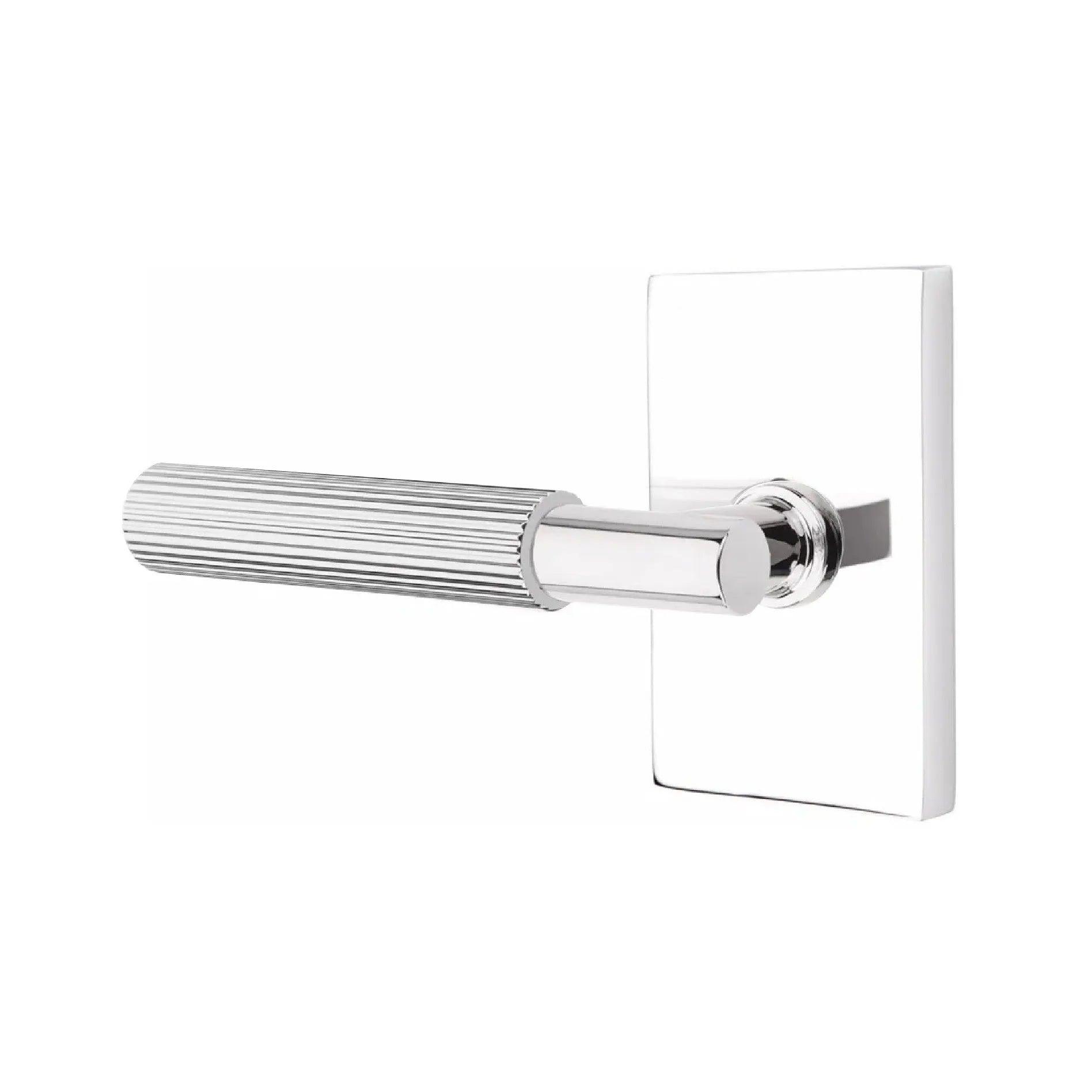 Emtek Select T-Bar Straight Knurled Lever with Modern Rectangular Rosette Polished Chrome